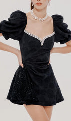 Diamond Floral Backless Mini Dress In Black