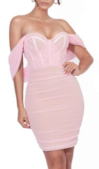 Pink Lace Off Shoulder Corset Dress