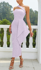 LEAF Embroidery Midi Dress In Purple