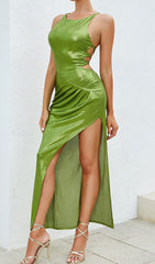 Strappy Thigh Slit Midi Dress In Green