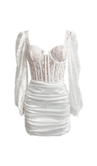 Lace Corset Midi Dress In White