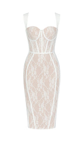 Floral Detail Corset Midi Dress In White