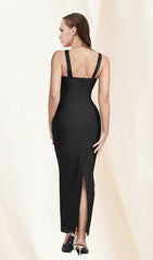 Black Crystal Cutout Maxi Bandage Dress