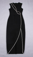 Black DRILL Chain Midi Bandage Dress