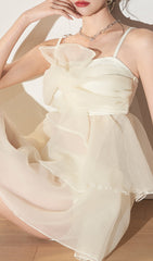 Beige One-Piece Suspender Swimsuit