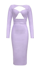 Long Sleeves Cut Out Midi Dress In Purple