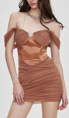 Fishbone Strapless Mesh Dress In Brown