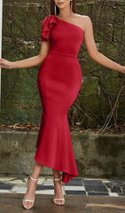 One Shoulder Fishtail Maxi Dress In Red