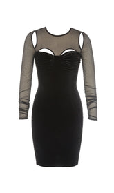 Black CrewNeck Mesh Stitched Velvet Dress