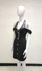 Lace Halter Off Shoulder Slit Mini Dress