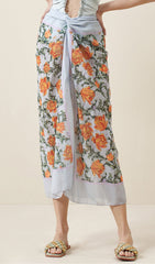 Blue Halter 3D Flower One Piece Swimsuit And Sarong