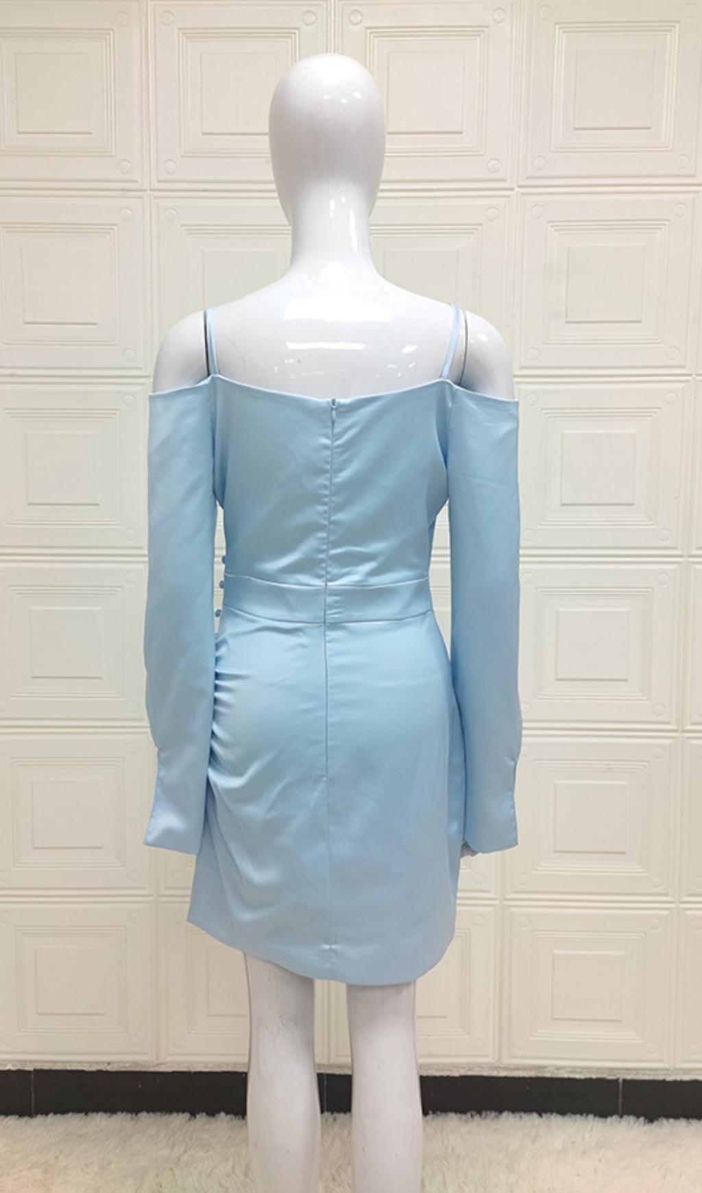 Blue Long Sleeve Satin Mini Dress