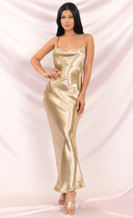Gold Satin Loose Slip Sleeveless Backless Maxi Dress