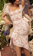 Rose Print Dress In Pink