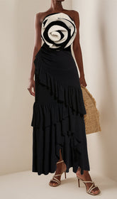 Exaggerated 3D Flower One Piece Swimsuit And Skirt