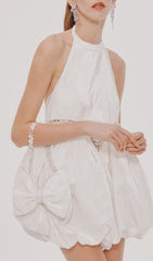 Velvet HalterNeck Mini Dress In White