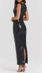 Black Vegan LeaTher Maxi Dress