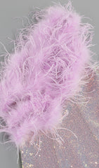 Purple One Shoulder Sequin FeaTher Mini Dress