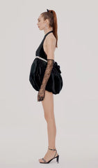 Velvet HalterNeck Mini Dress In Black