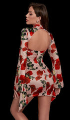 Rose Print Cut Out Draped Mini Dress