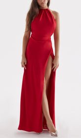 Red Rose Thigh Slit Maxi Dress