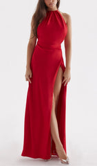 Red Rose Thigh Slit Maxi Dress