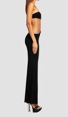 Black Chain Strapless Maxi Dress