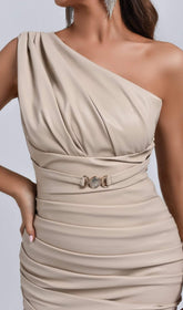 One Shoulder PU LeaTher Mini Dress