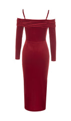 Raanana Off Shoulder Velvet Slit Midi Dress