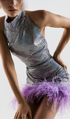Sequin Backless Mini Dress In Silver