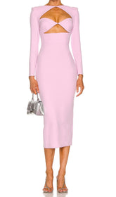 Cut Out Long Sleeve Midi Dress In Pink