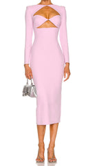 Cut Out Long Sleeve Midi Dress In Pink