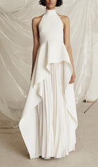Bandage Halter Irregular Maxi Dress In White