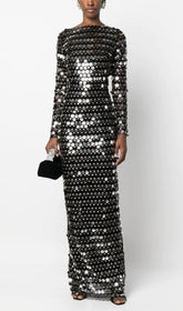 Sequin Long Sleeve Maxi Dress In Black