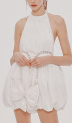 Velvet HalterNeck Mini Dress In White