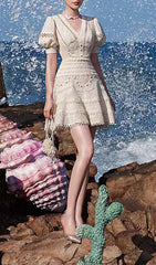 Lace V-Neck Midi Dress In White