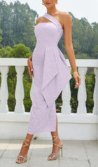 LEAF Embroidery Midi Dress In Purple