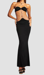 Black Chain Strapless Maxi Dress