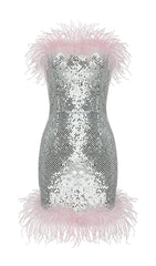 Strap Silver Sequin FeaTher Mini Dress