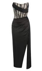 Strapless Corset Midi Dress In Black