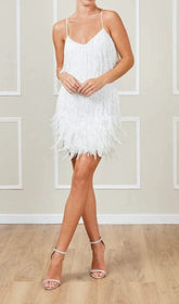 Tassel FeaTher Mini Dress In White