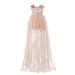 Lace Corset Slim Midi Dress In Light Orange