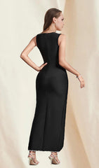 Black DRILL Chain Midi Bandage Dress