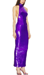 Halter Neck Sequin Midi Dress In Purple