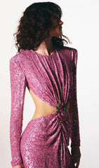 Sequin Cutout Backless Maxi Dress In Pink