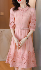 Cutout Embroidery Midi Dress In Pink