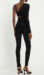 Cut Out Single-Sleeve Jumpsuit In Black