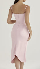 PERIWInKLE Satin Corset Midi Dress In Pink