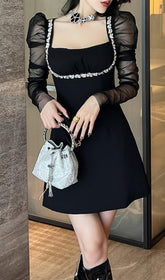 Diamond SquAre Neck Mini Dress In Black