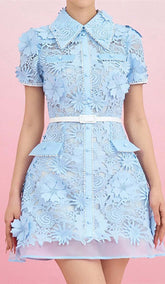 A-LIne Floral Embroidery Mini Dress In Blue